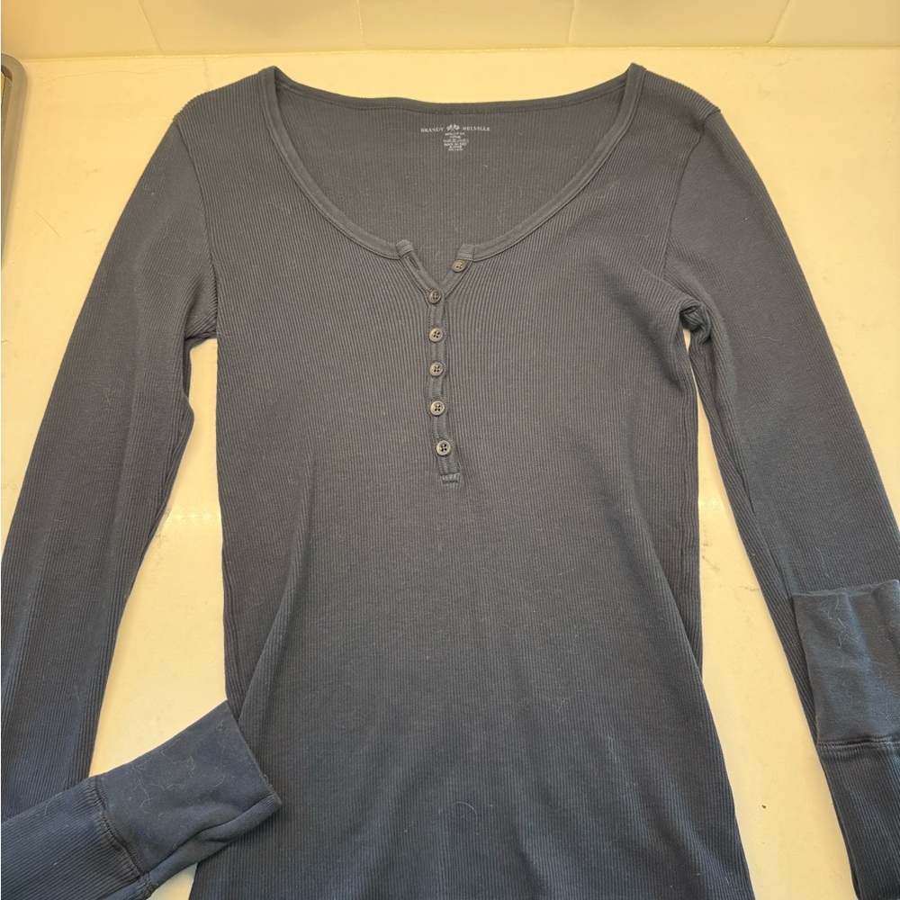 Brandy Melville Charcoal Long Sleeve Henley Top